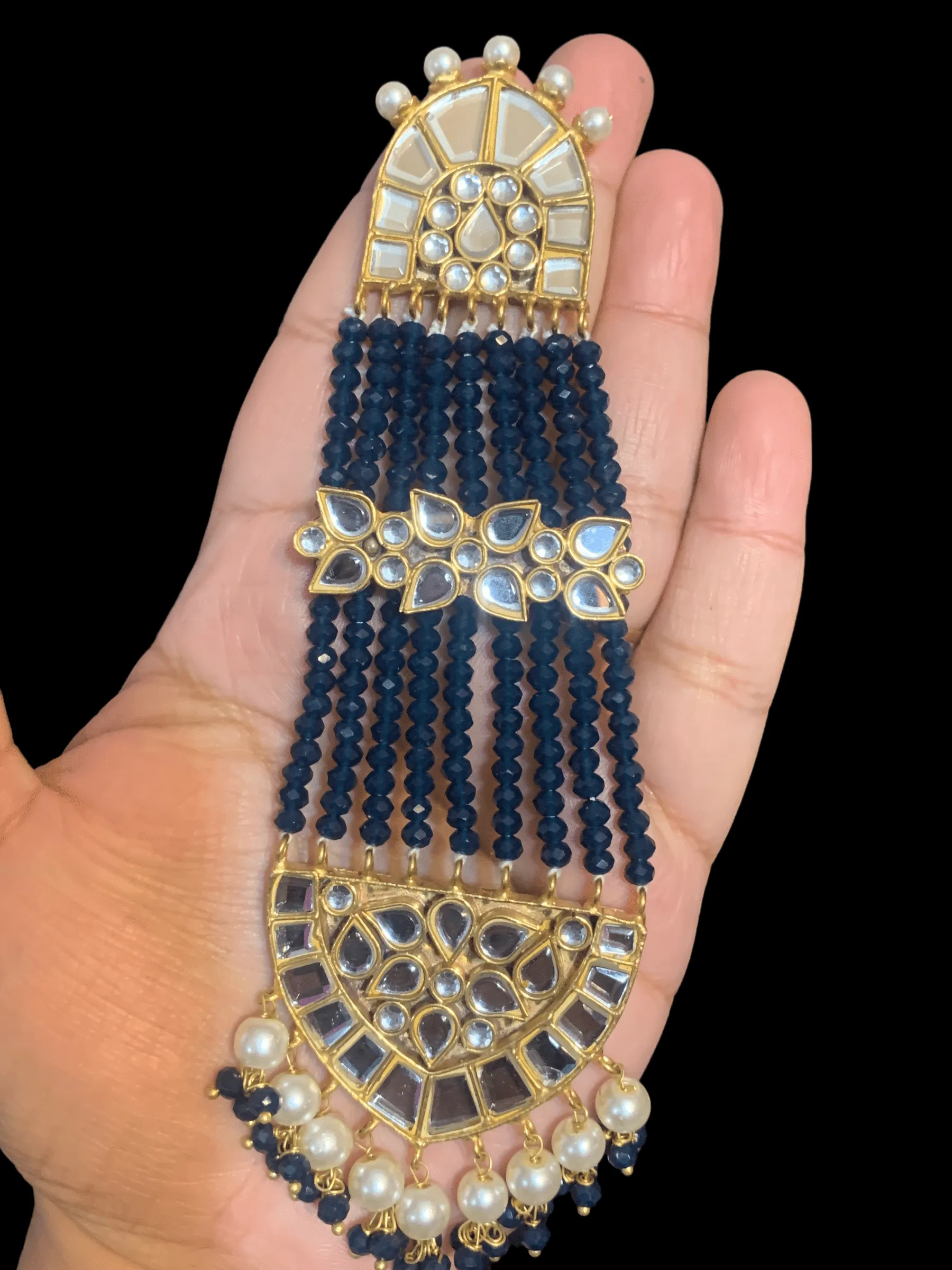 DER296 kundan blue  jhoomar earrings ( SHIPS IN 4 WEEKS )