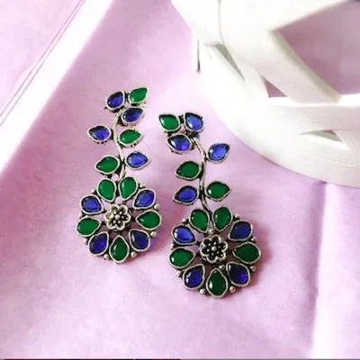 Designer Blue green Silver Stud Earring