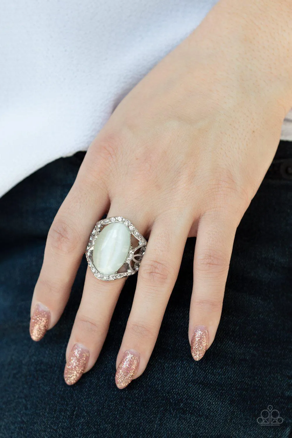 DEW Onto Others White Cat's Eye Stone Ring - Paparazzi Accessories