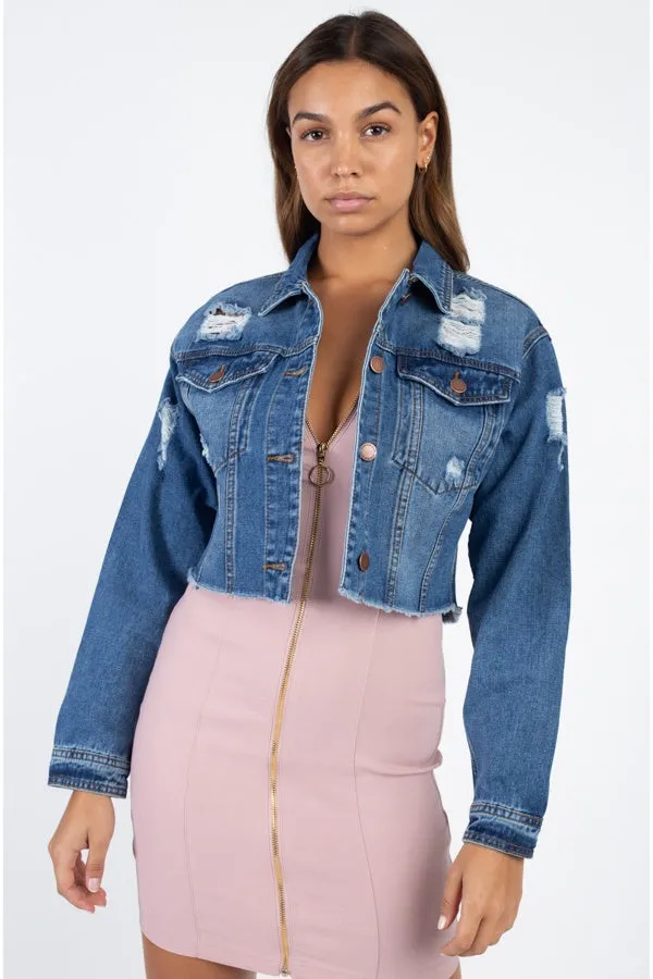 Distressed Frayed Denim Jacket