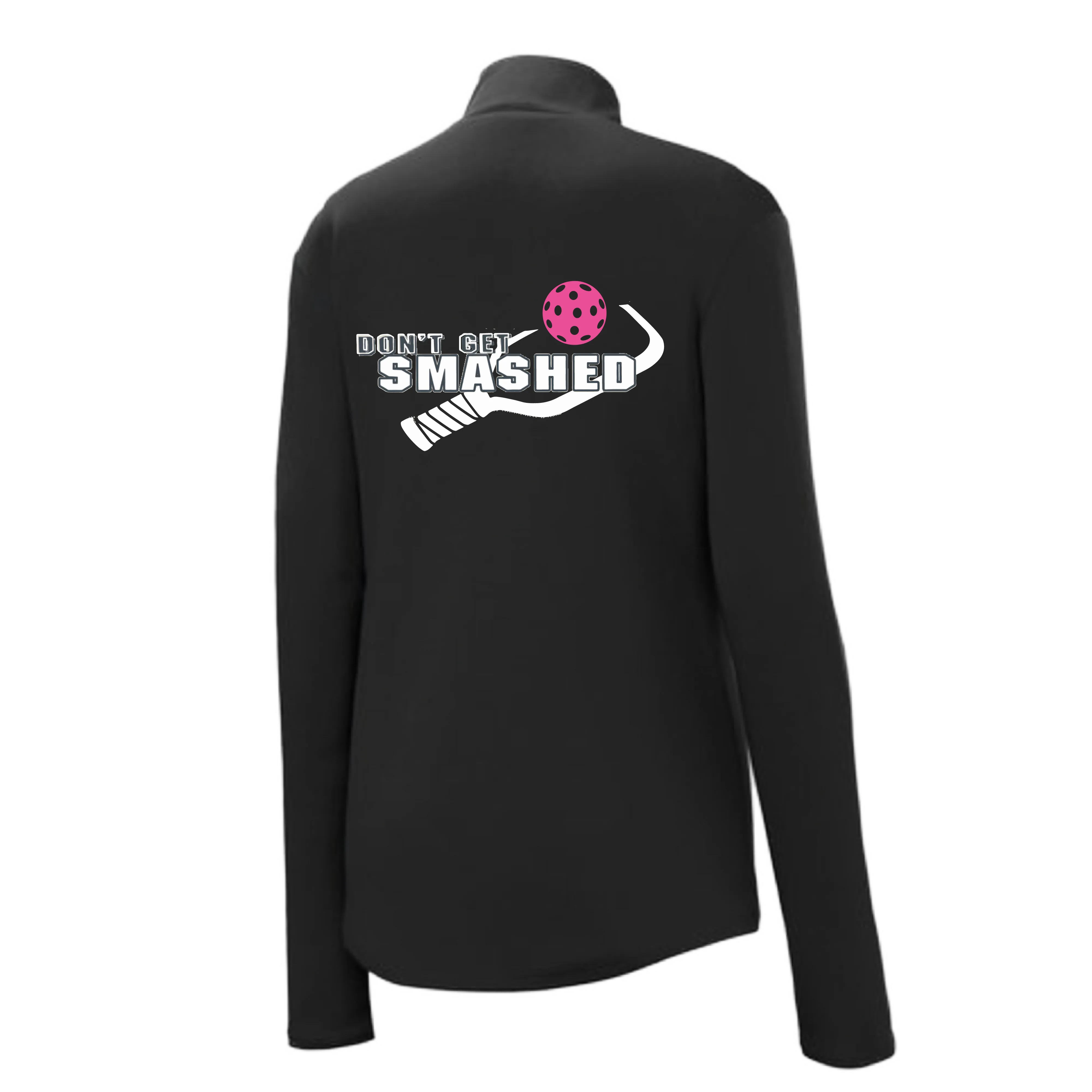 Don't Get Smashed (Pickleball Color Cyan Orange Pink) Customizable | Women's 1/4 Zip Pullover Athletic Shirt | 100% Polyester