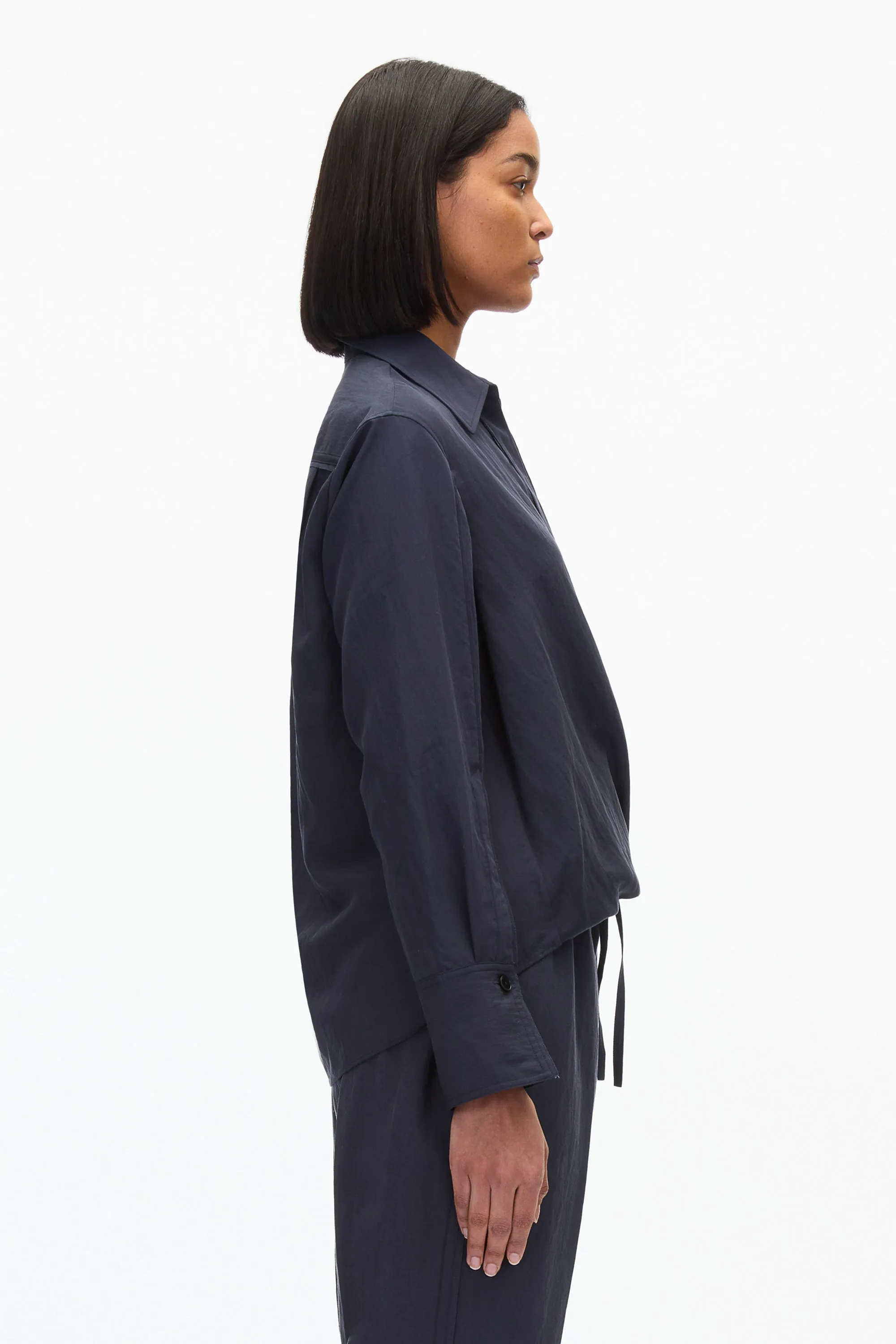 Draped Crossover Long Sleeve Shirt