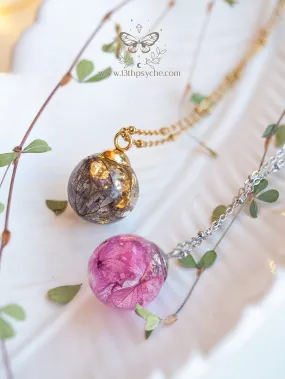 Dried hydrangea orb pendant necklace