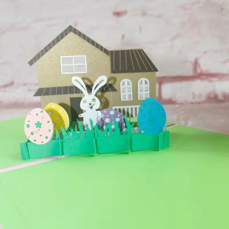 Easter Bunny and Eggs Pop-Up Greeting Card - Personalized Handmade 3D Card for Happy Easter Kids' Congrats & Thinking of You!