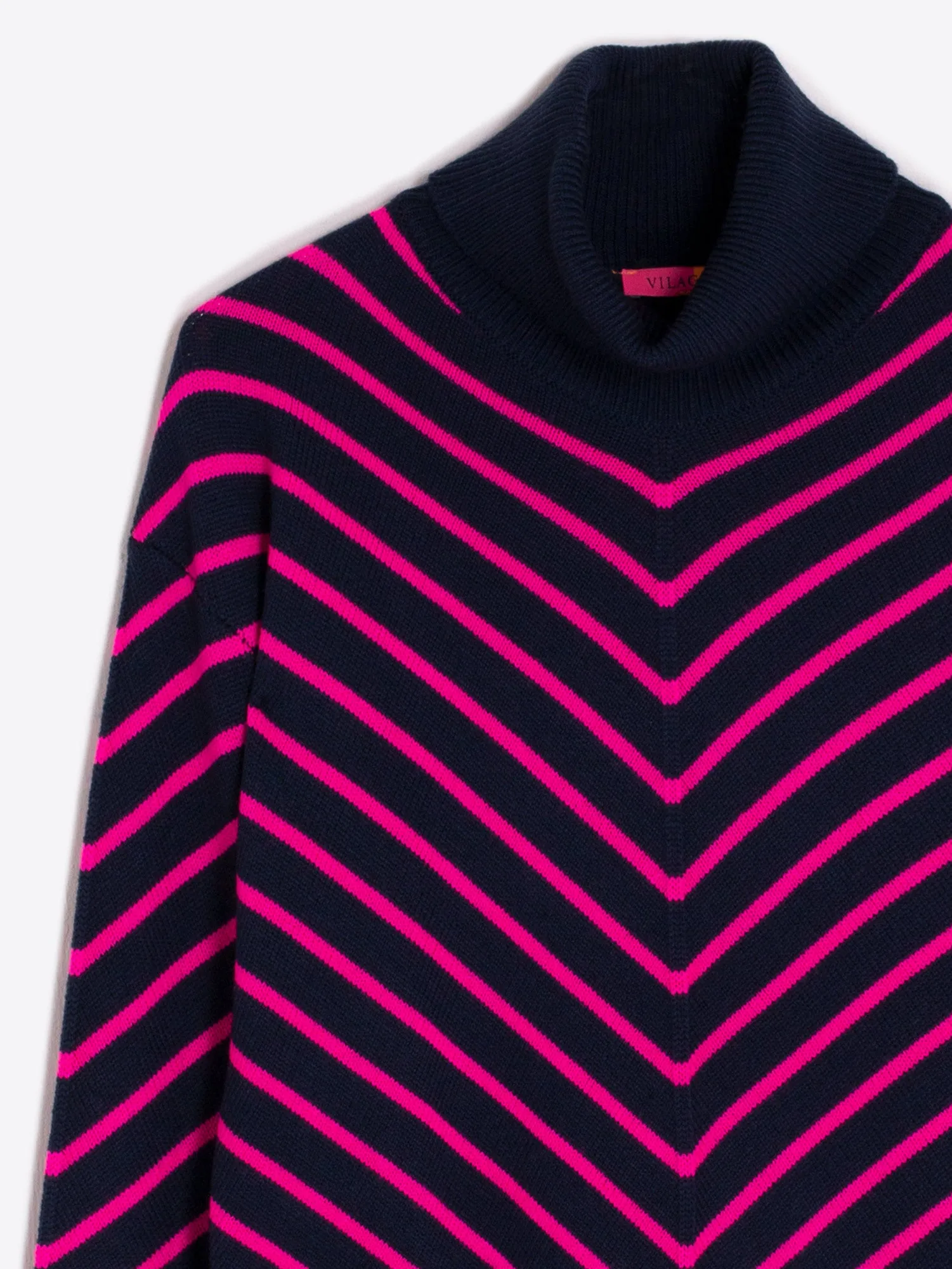 Ecru & Blue Striped High Neck Sweater