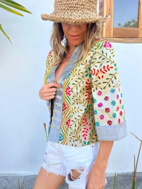 Embroidered Silk Jacket Silver/Yellow (size 8)