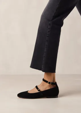 Evelyn Suede Black Leather Ballet Flats