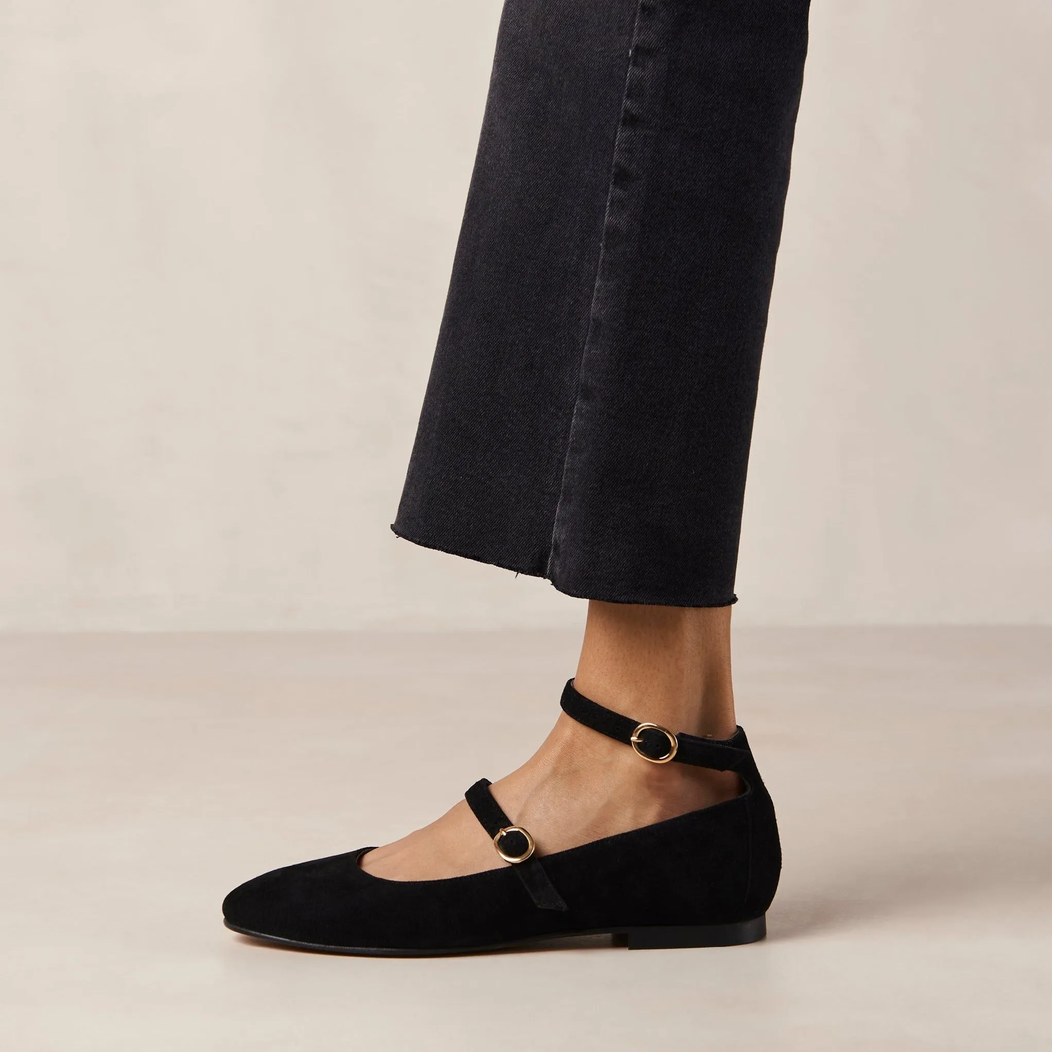 Evelyn Suede Black Leather Ballet Flats