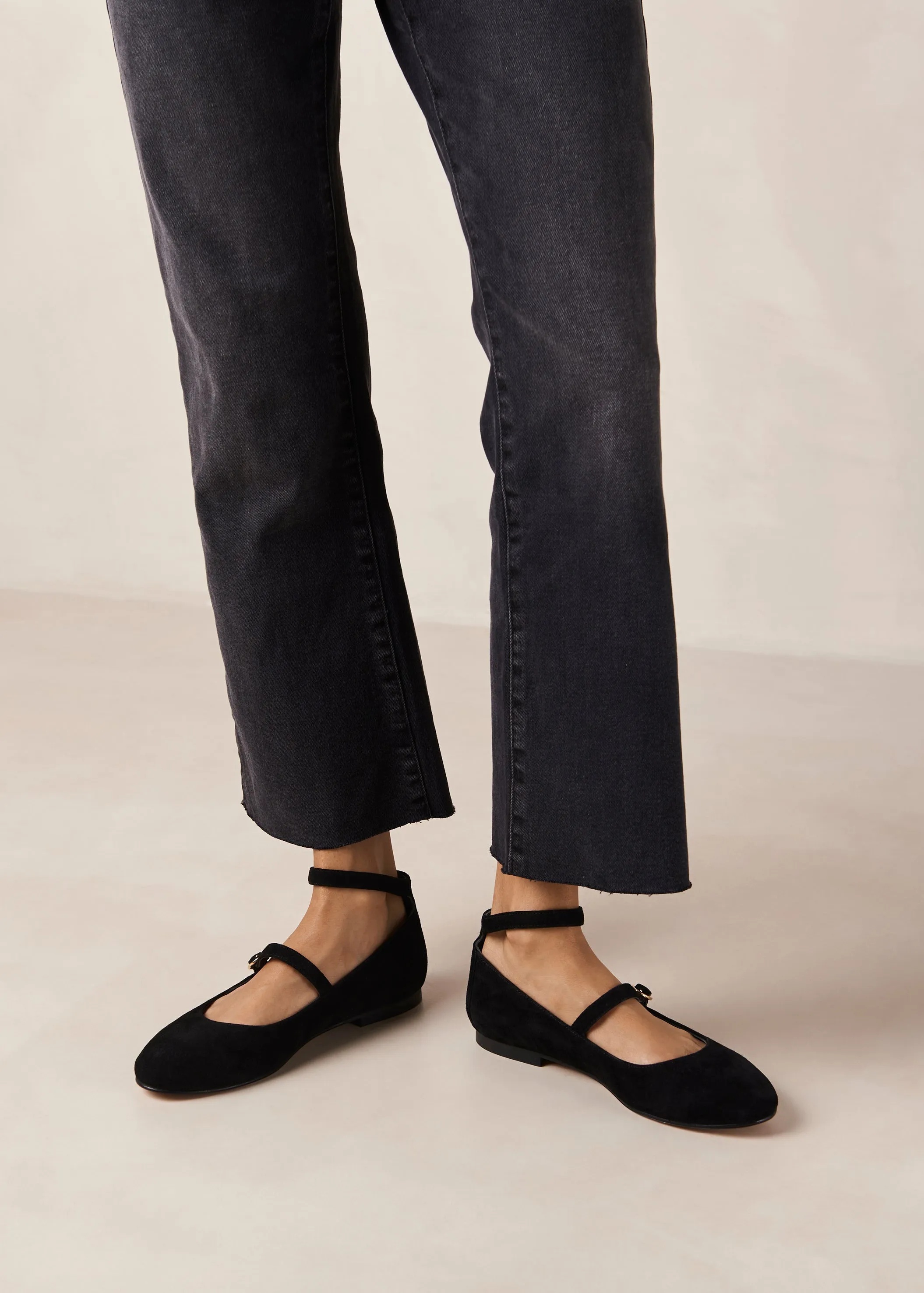 Evelyn Suede Black Leather Ballet Flats