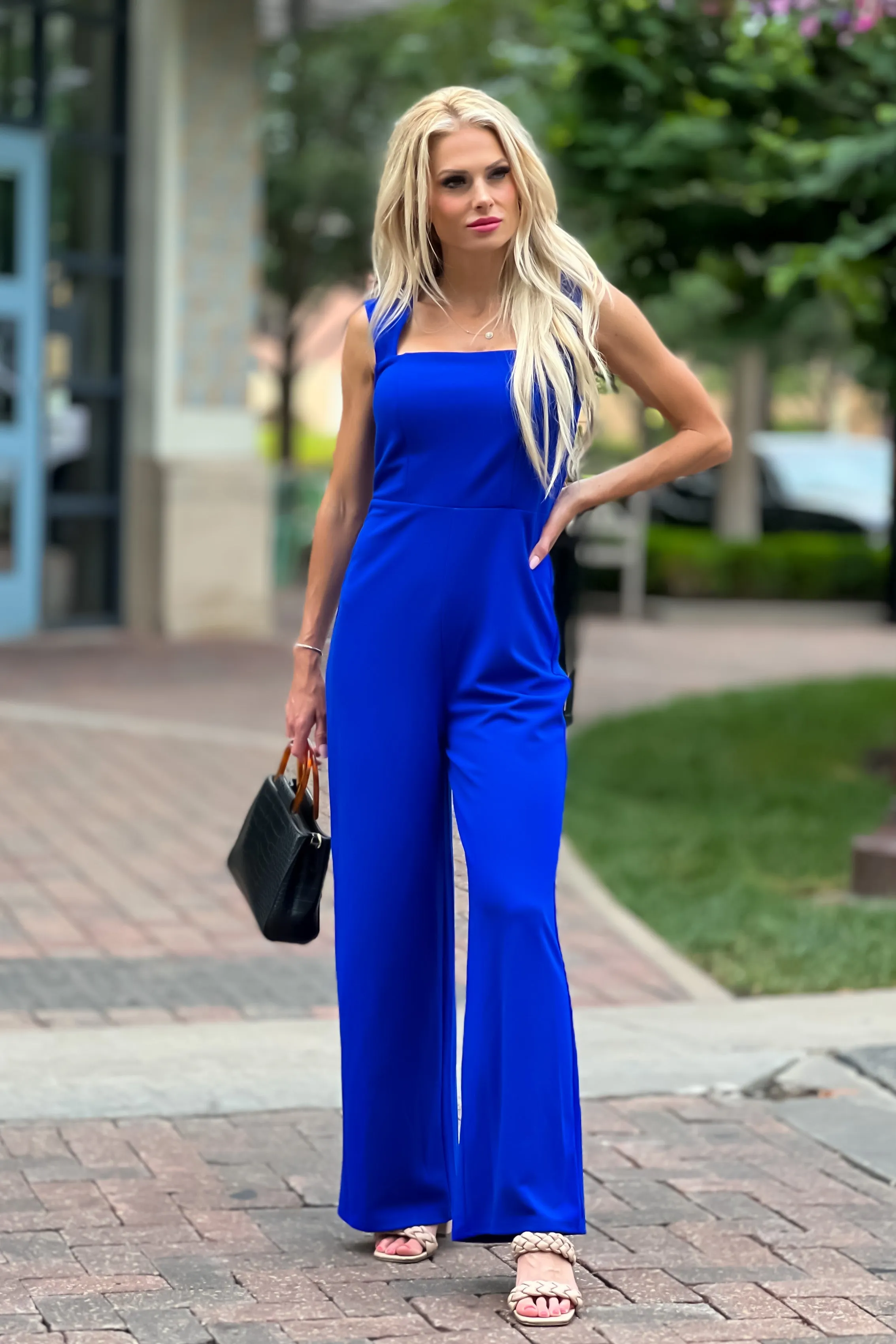 Expert At Love Sleeveless Square Neck Jumpsuit : Royal Blue