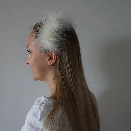 Feather Hair Pin - White, Gray and Pink