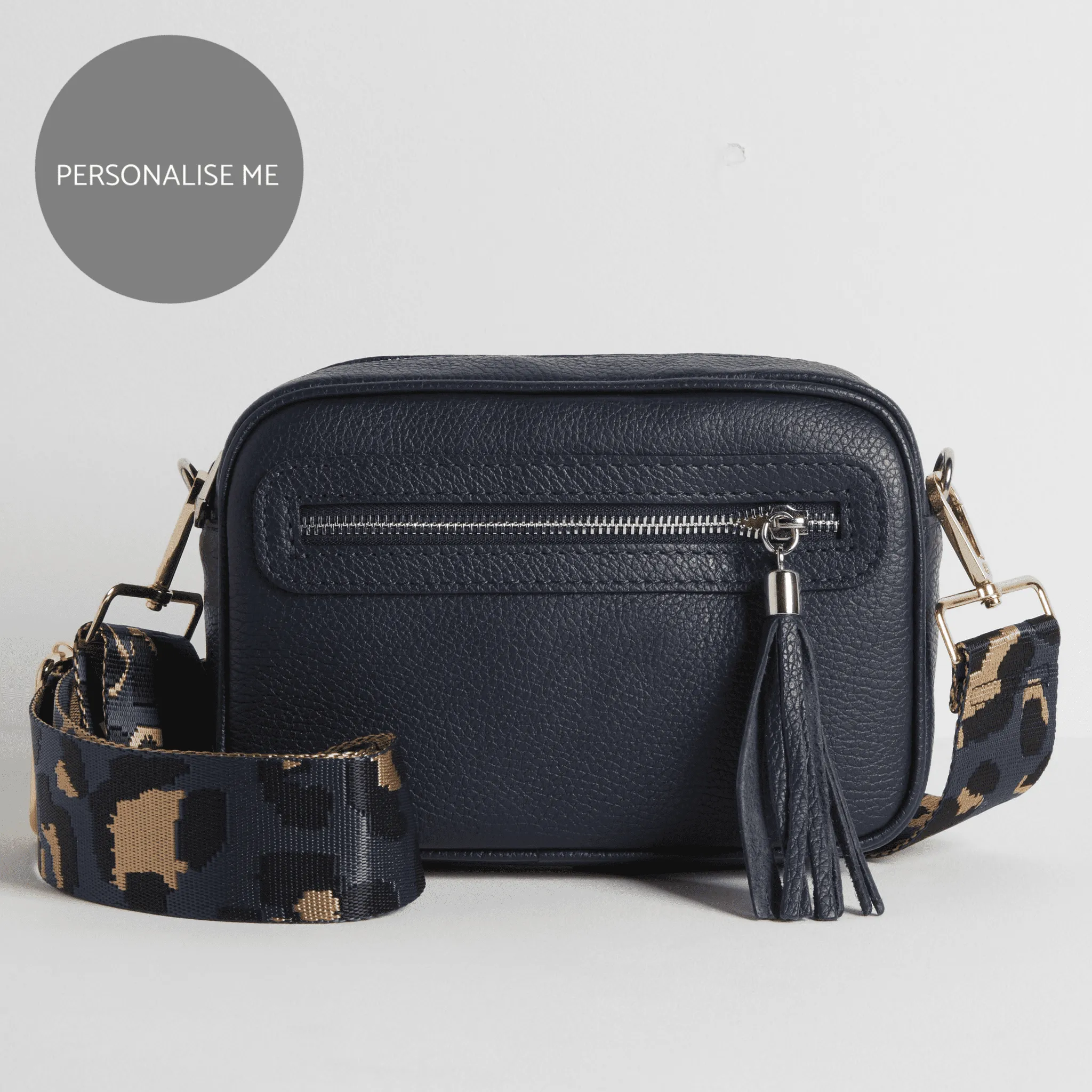 Florence Crossbody Bag in Navy with Blue Leopard Strap