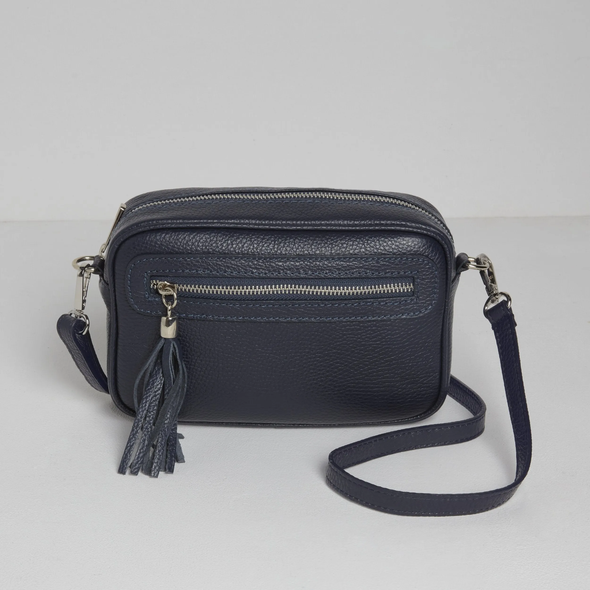 Florence Crossbody Bag in Navy with Blue Leopard Strap