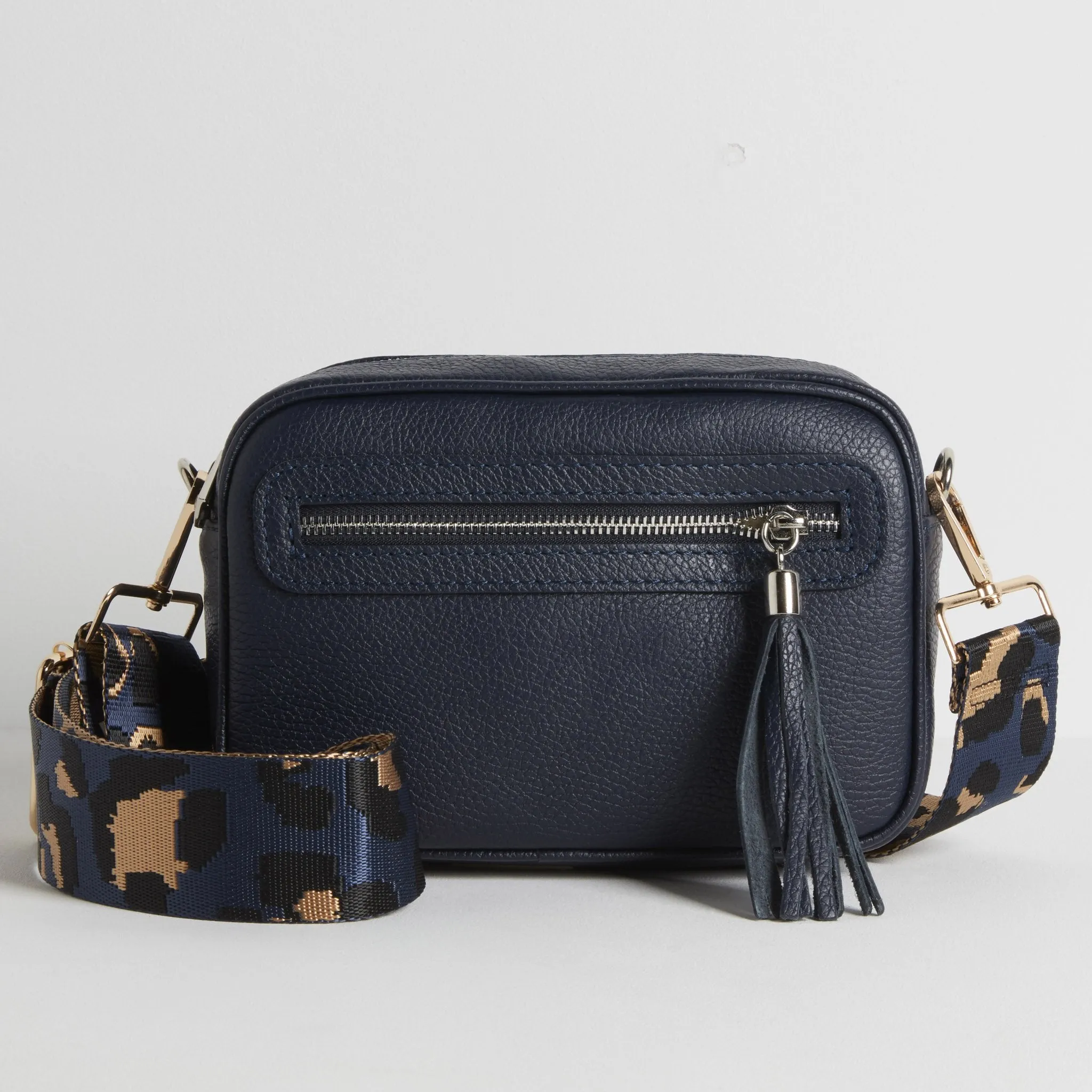 Florence Crossbody Bag in Navy with Blue Leopard Strap