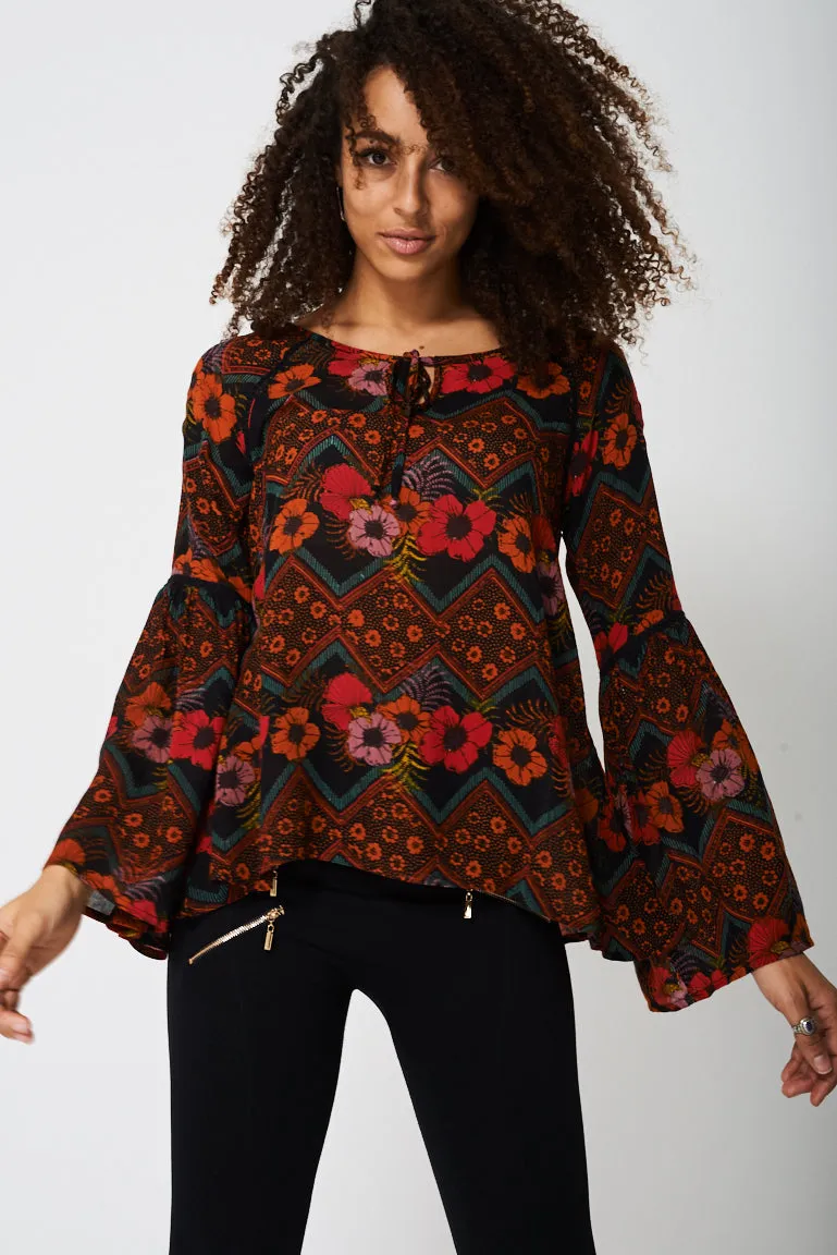 Fluted Sleeve Top in Aztec