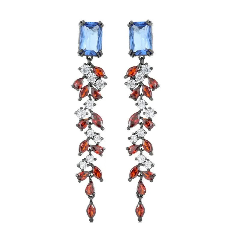 French palace style luxurious and atmospheric earrings for women super flash zircon inlaid long leaf tassel earrings