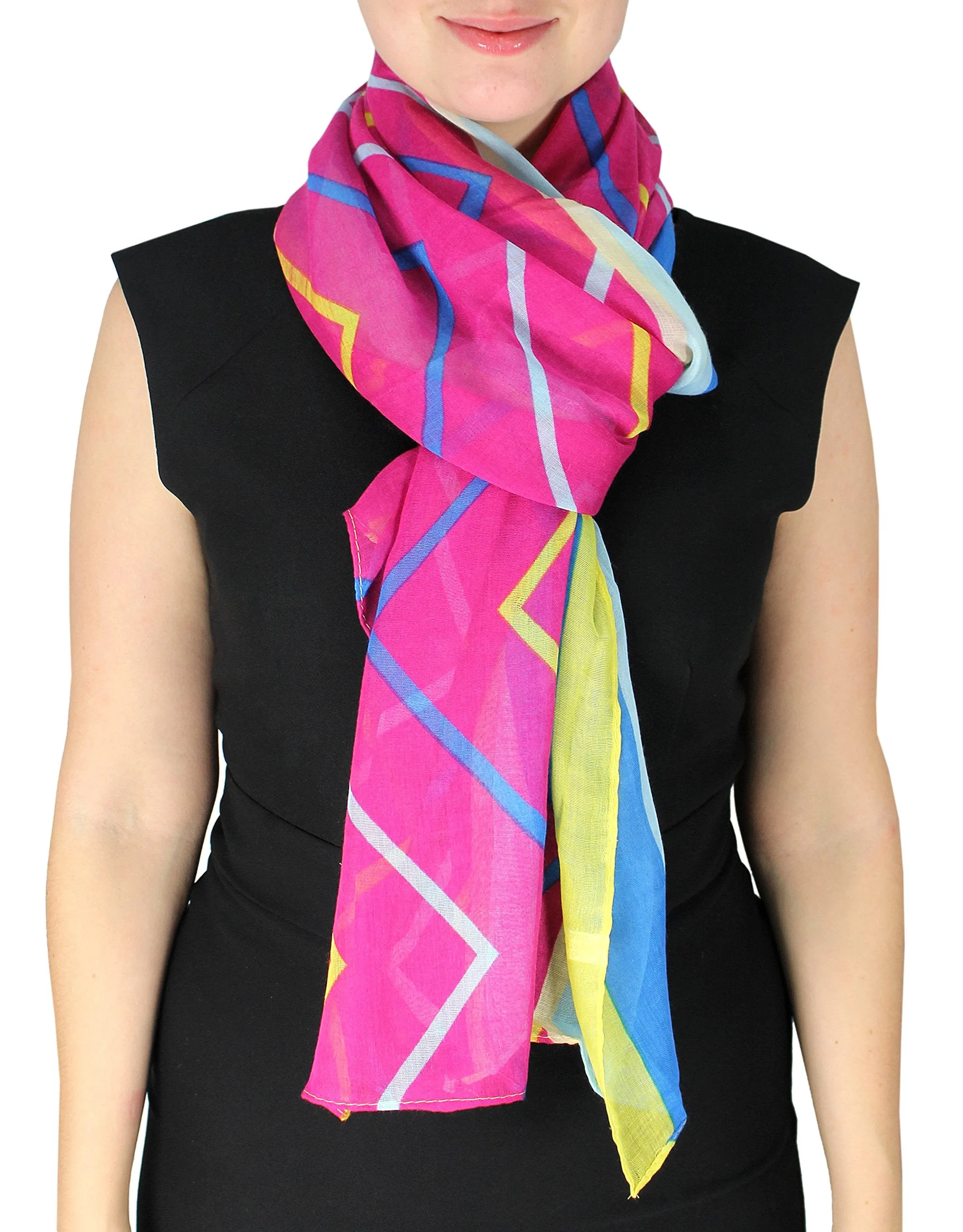 Fun Sheer Multicolored Striped Chevron Design Scarf/wrap w/Colorful Border