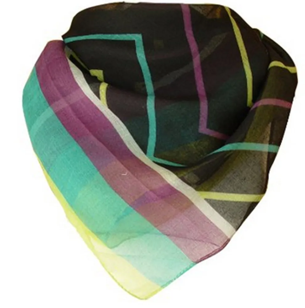 Fun Sheer Multicolored Striped Chevron Design Scarf/wrap w/Colorful Border