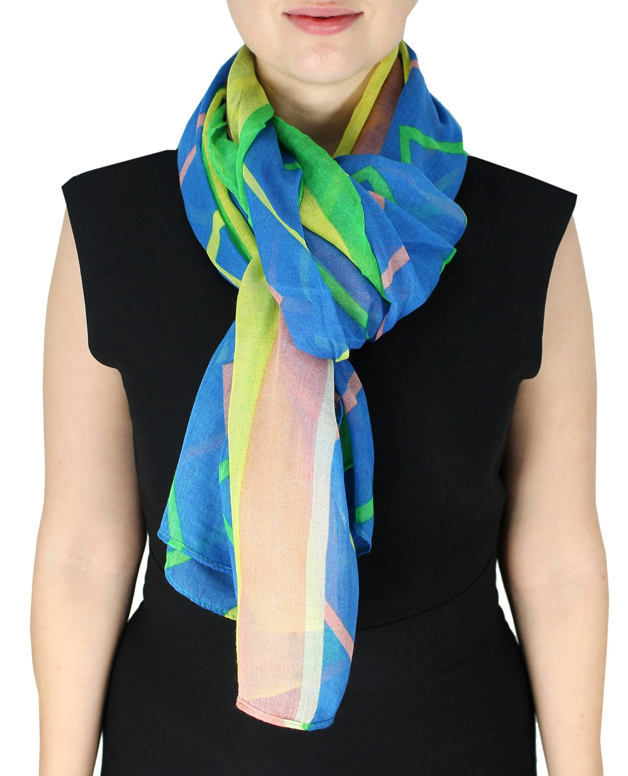 Fun Sheer Multicolored Striped Chevron Design Scarf/wrap w/Colorful Border