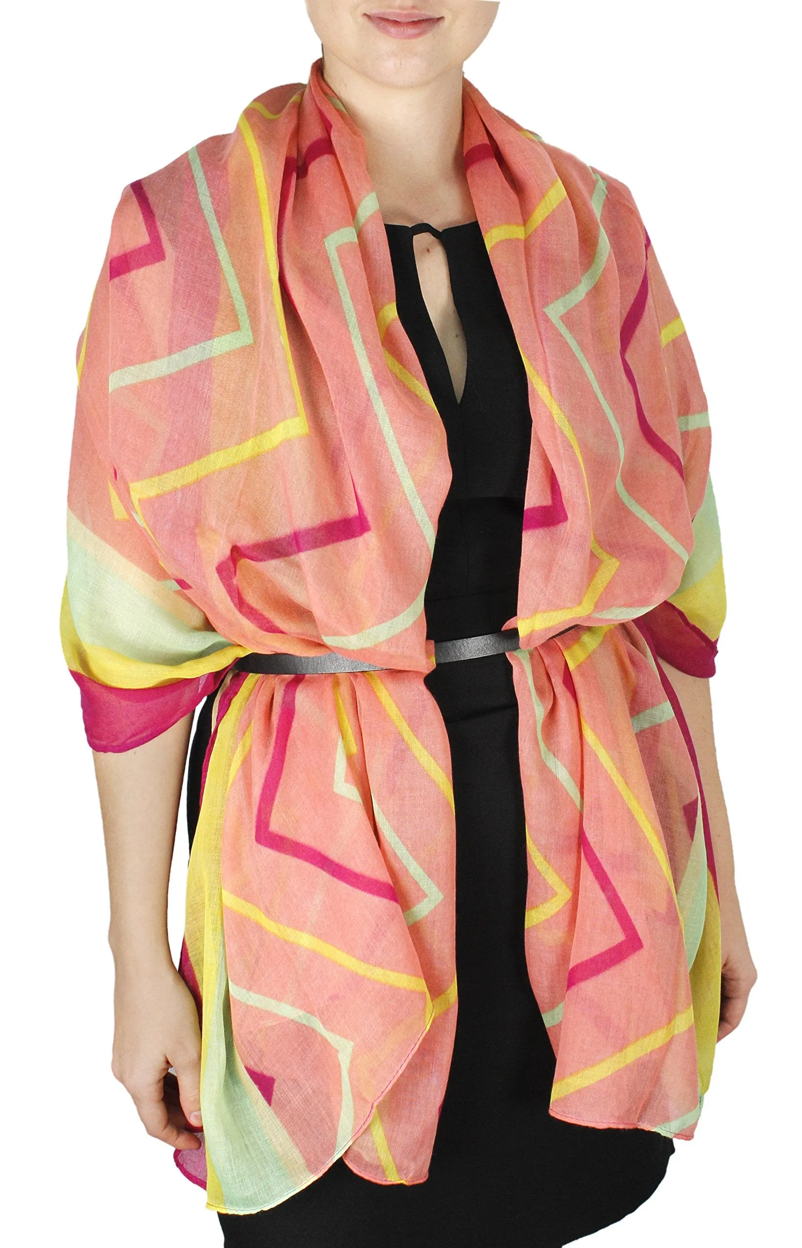 Fun Sheer Multicolored Striped Chevron Design Scarf/wrap w/Colorful Border