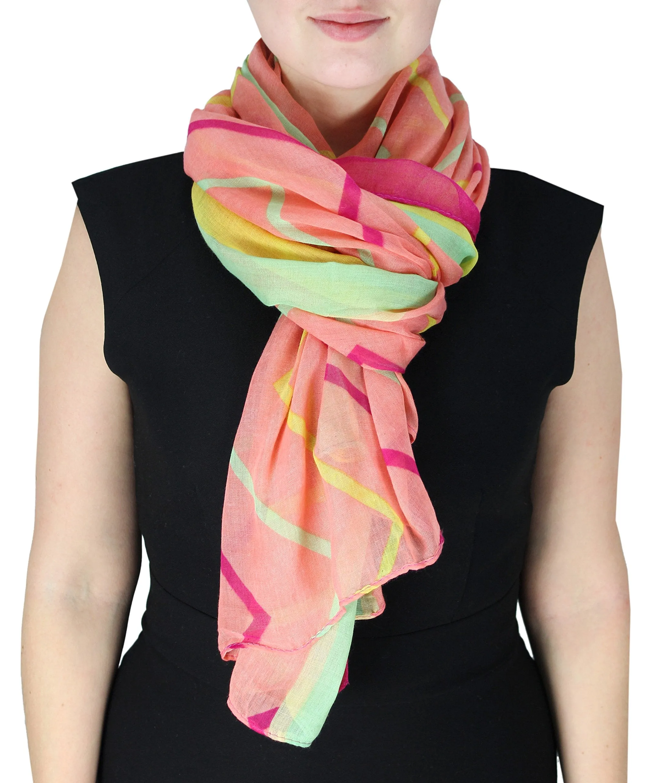 Fun Sheer Multicolored Striped Chevron Design Scarf/wrap w/Colorful Border