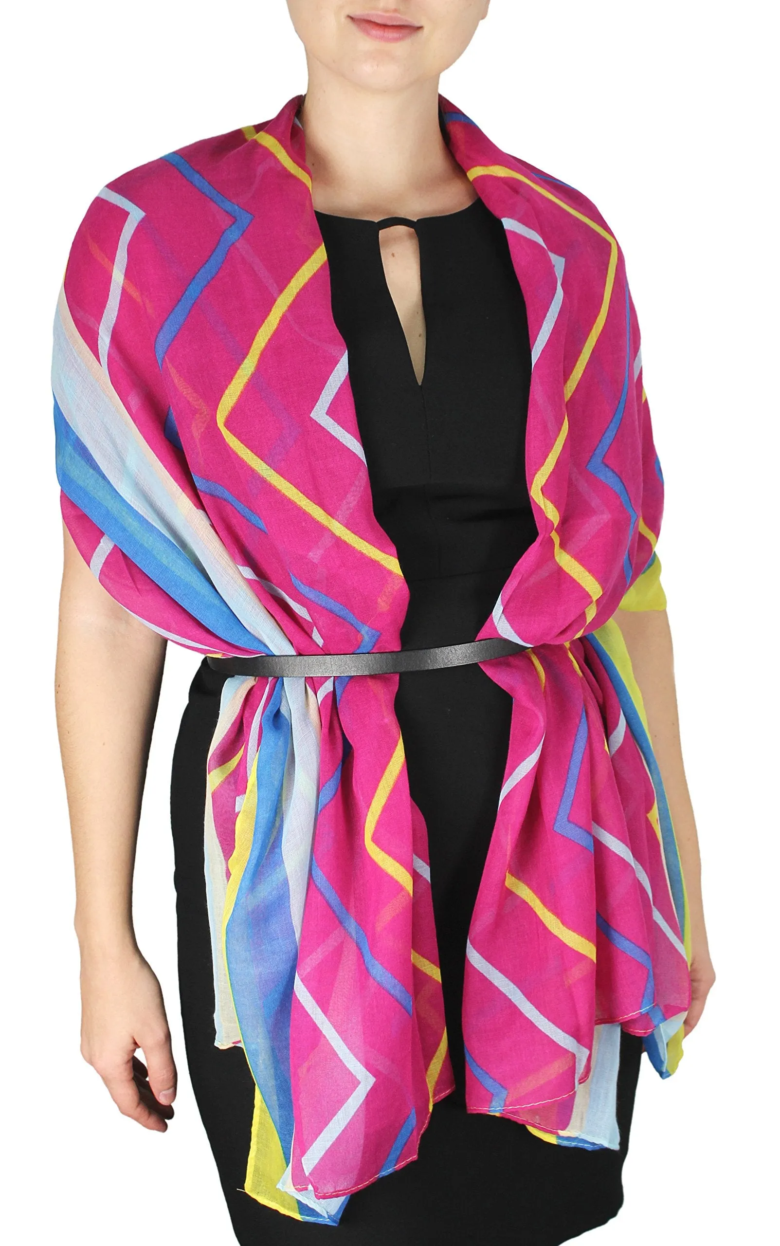 Fun Sheer Multicolored Striped Chevron Design Scarf/wrap w/Colorful Border