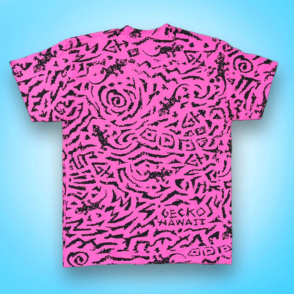 Gecko Swirl All Over Hot Pink Tee