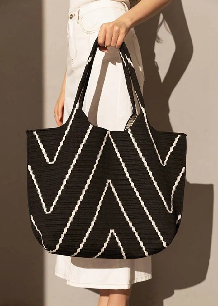 Geometric Stripe Black Spacious Canvas Tote Bag