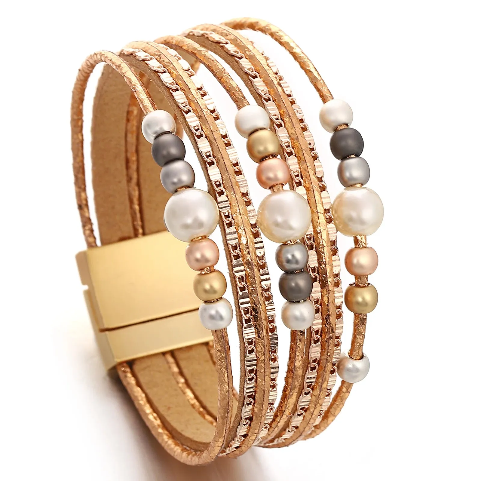 'Girinya' Pearl Beads Cuff Bracelet - rose gold