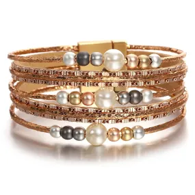 'Girinya' Pearl Beads Cuff Bracelet - rose gold