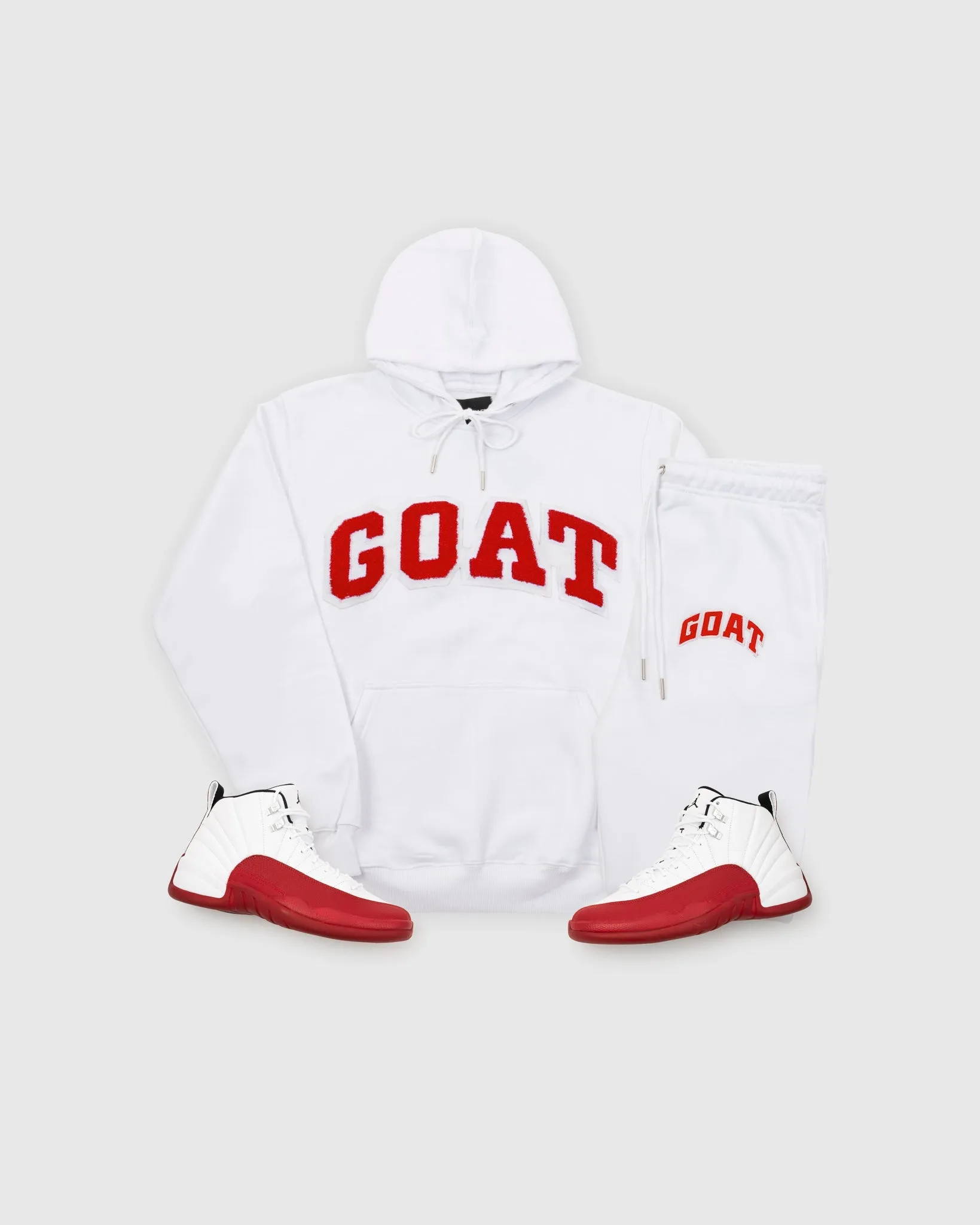 GOAT Arch Logo Chenille Sweatsuit (White/Cherry)