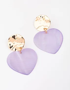 Gold & Lilac Iridescent Heart Drop Earrings