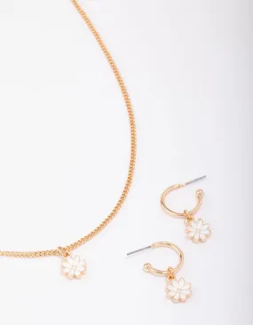 Gold Tiny Daisy Necklace & Earring Jewellery Set