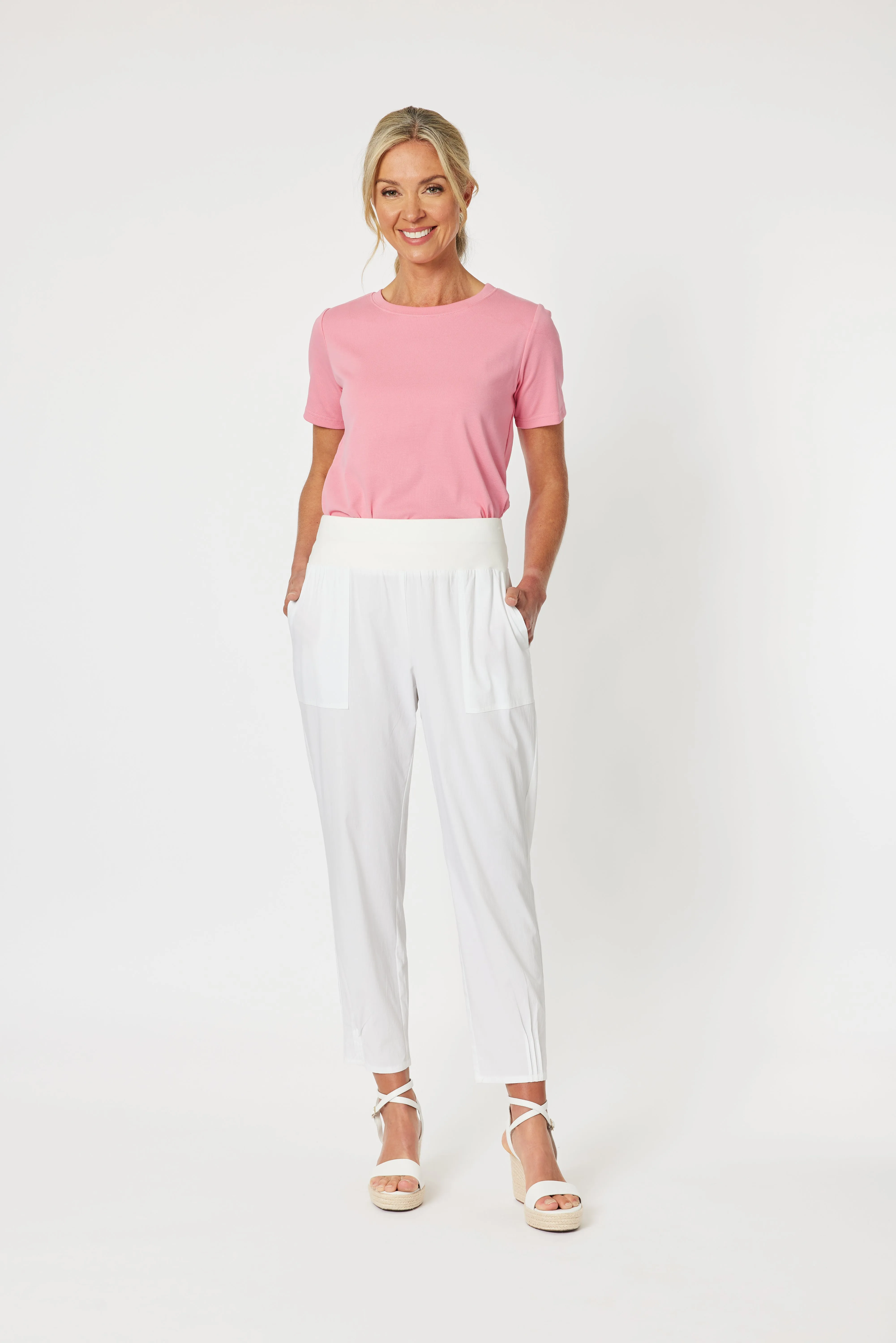 GS Sarah Rib White Waist Linen Pant