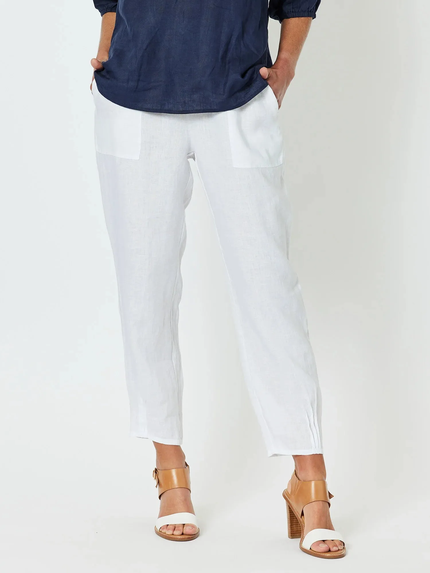 GS Sarah Rib White Waist Linen Pant