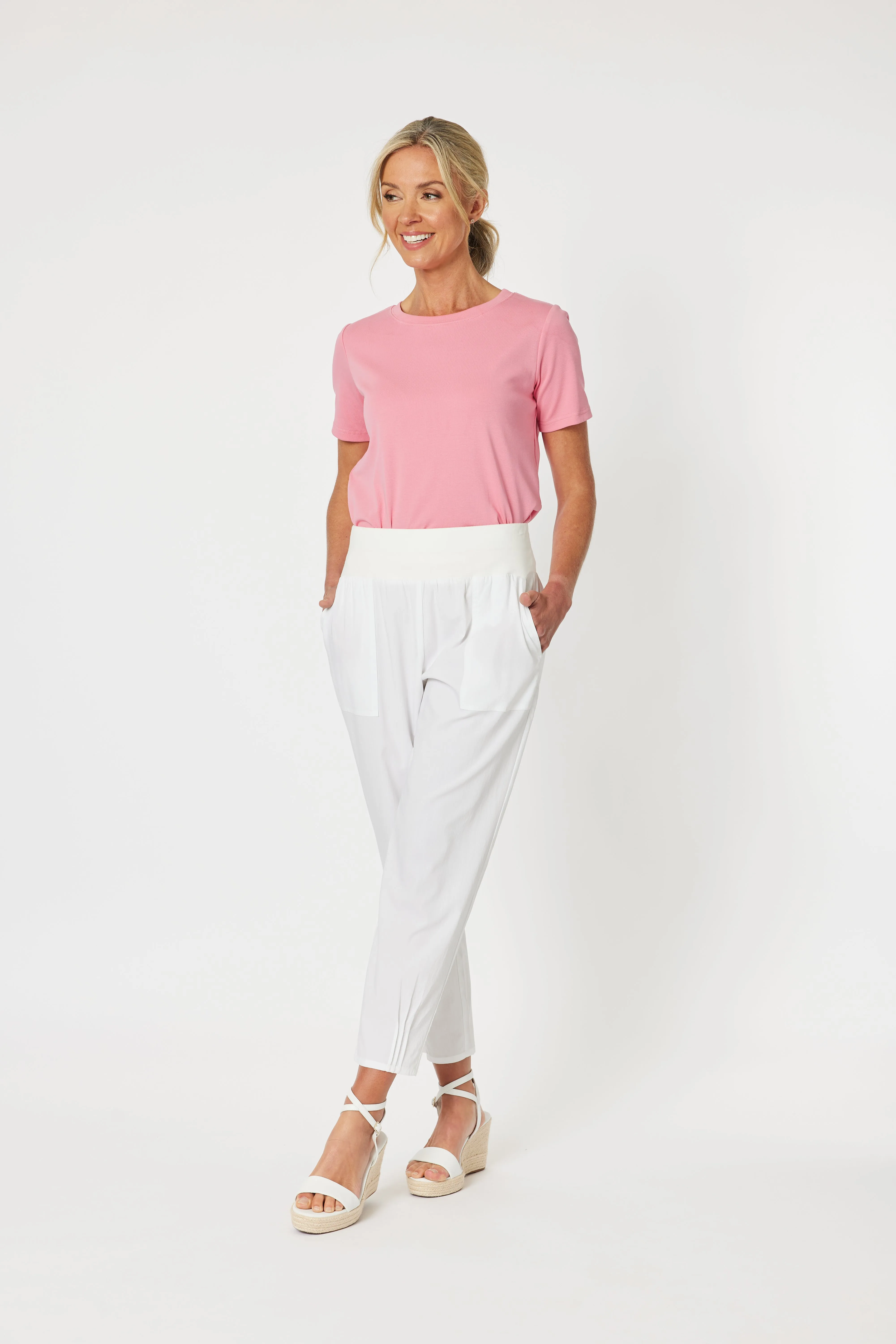 GS Sarah Rib White Waist Linen Pant