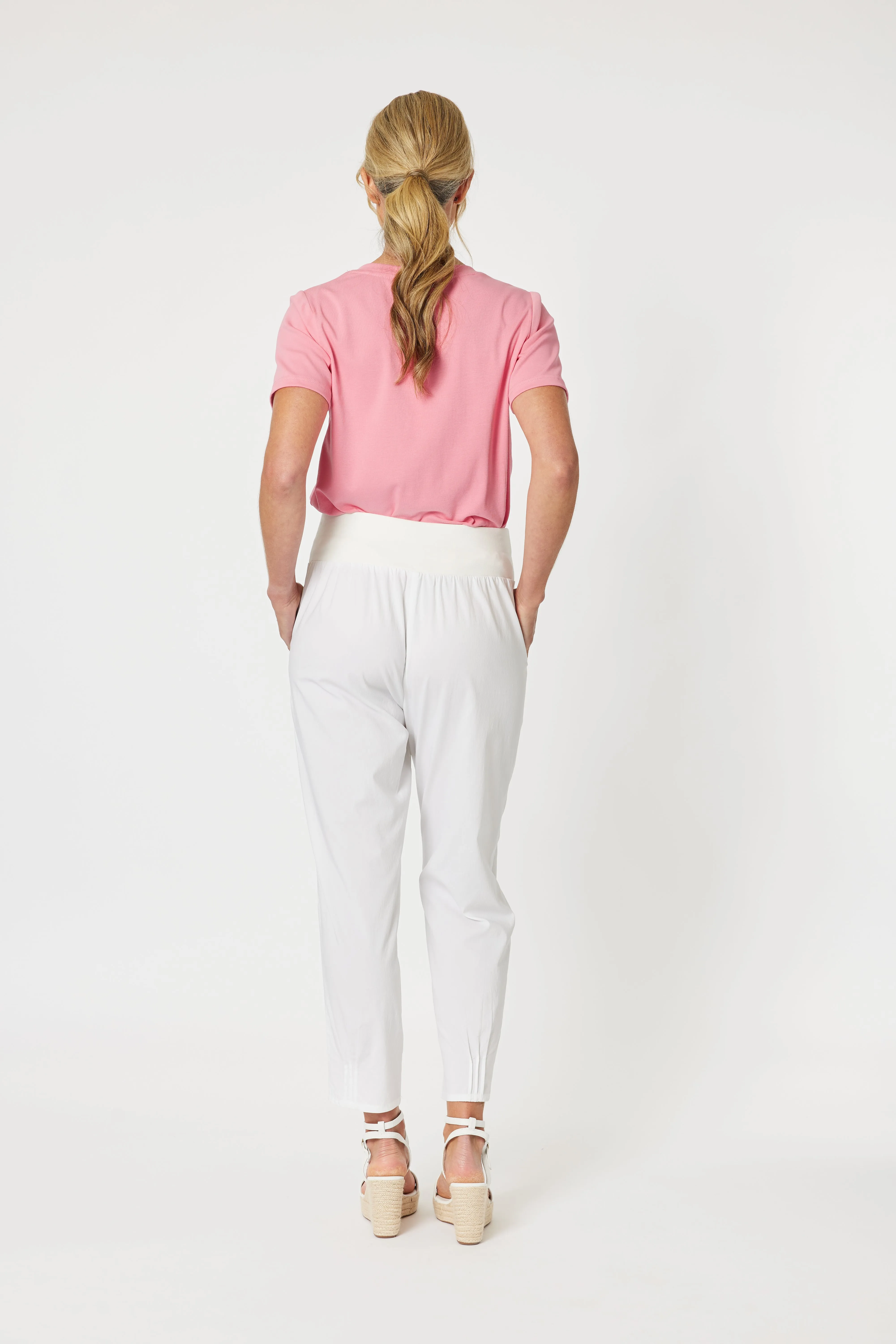 GS Sarah Rib White Waist Linen Pant