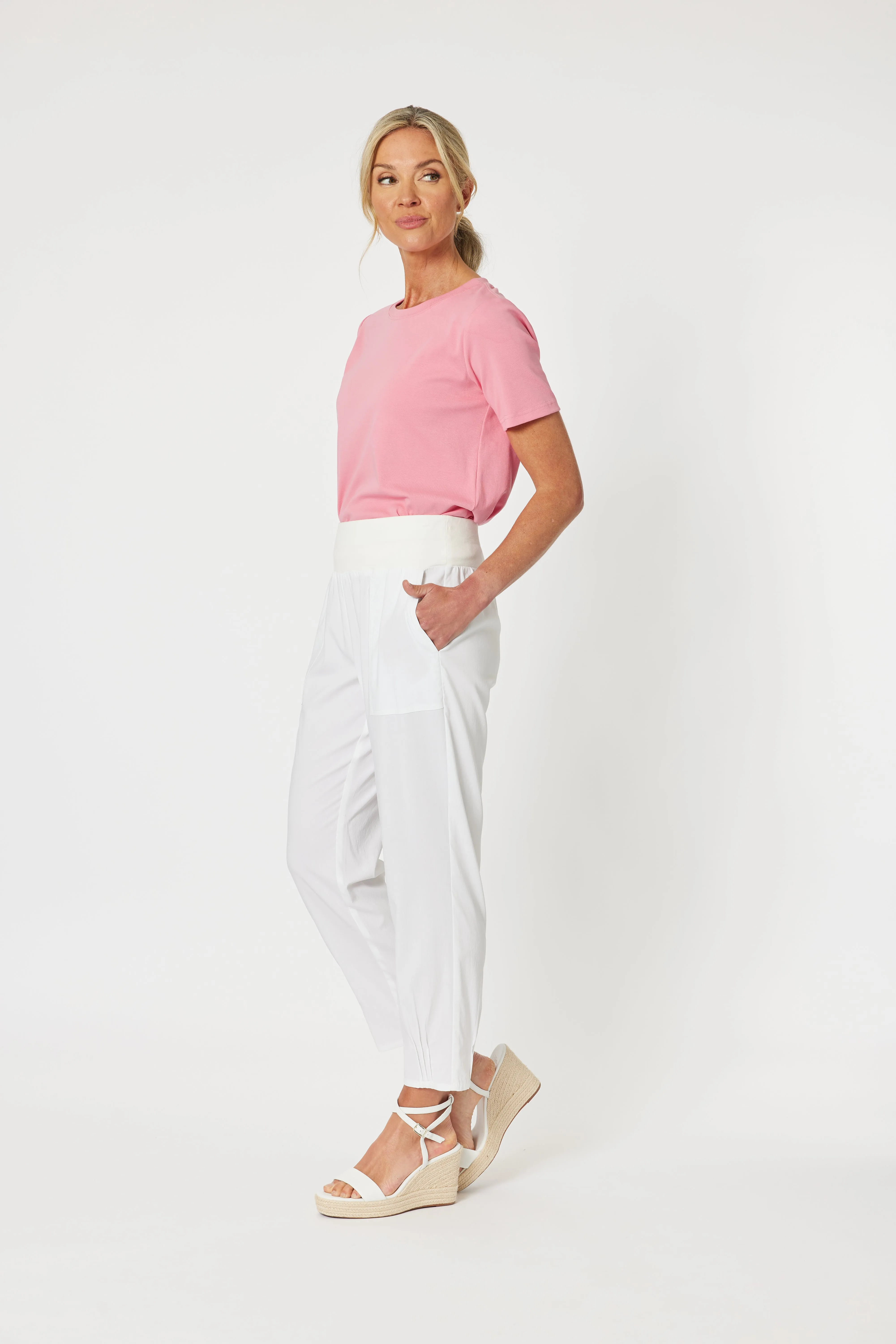 GS Sarah Rib White Waist Linen Pant