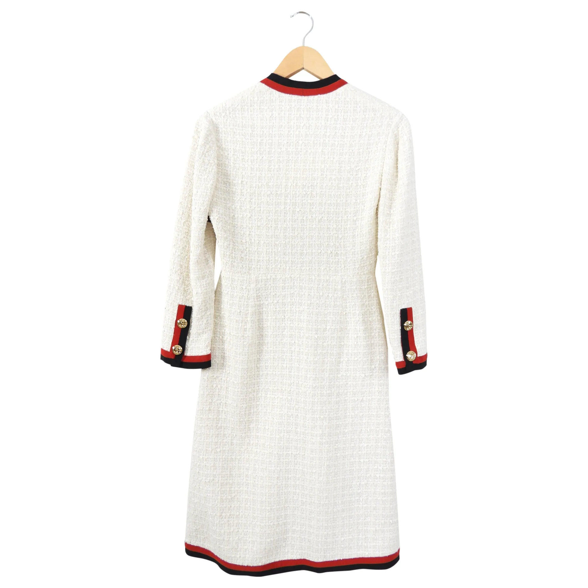 Gucci Ivory Tweed / Red and Black Ribbon Trim Dress - IT38 / 2