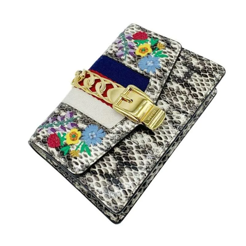 Gucci Sylvie Super Mini Floral-print Snake Wallet On A Chain White Cross Body