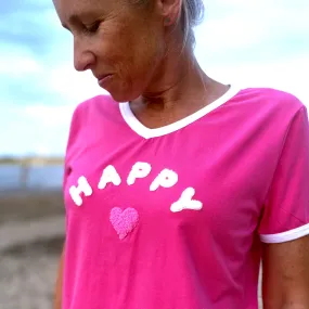 Herzlein® T-Shirt mit Flausch-Stick "HAPPY" in Pink