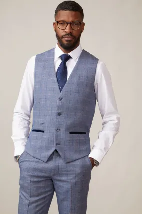 HILTON - Blue Tweed Check Single Breasted Waistcoat