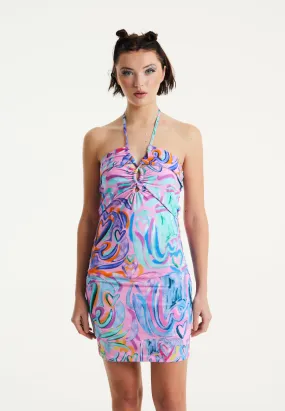 House Of Holland Heart Printed Mini Jersey Dress in Pink