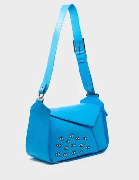 Houston Blue Leather Shoulder Bag - Eyes Embroidery