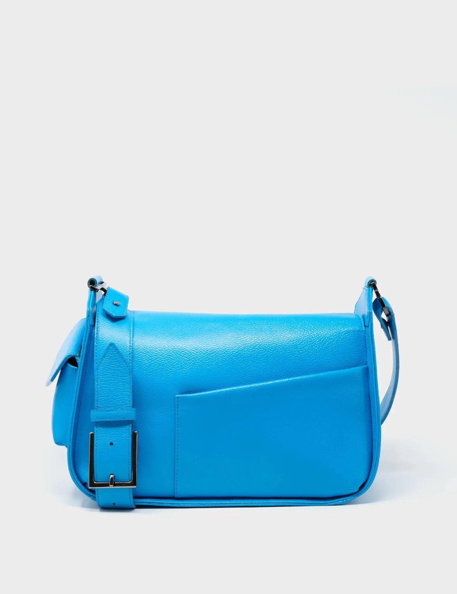 Houston Blue Leather Shoulder Bag - Eyes Embroidery