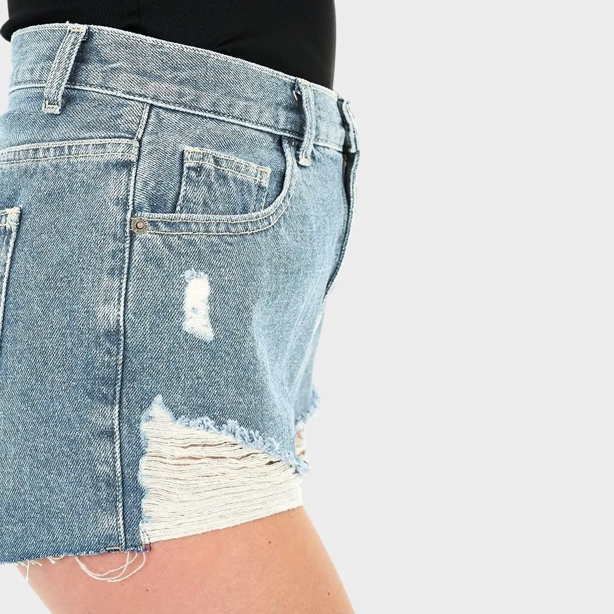 Ice Blue Distressed Denim Shorts