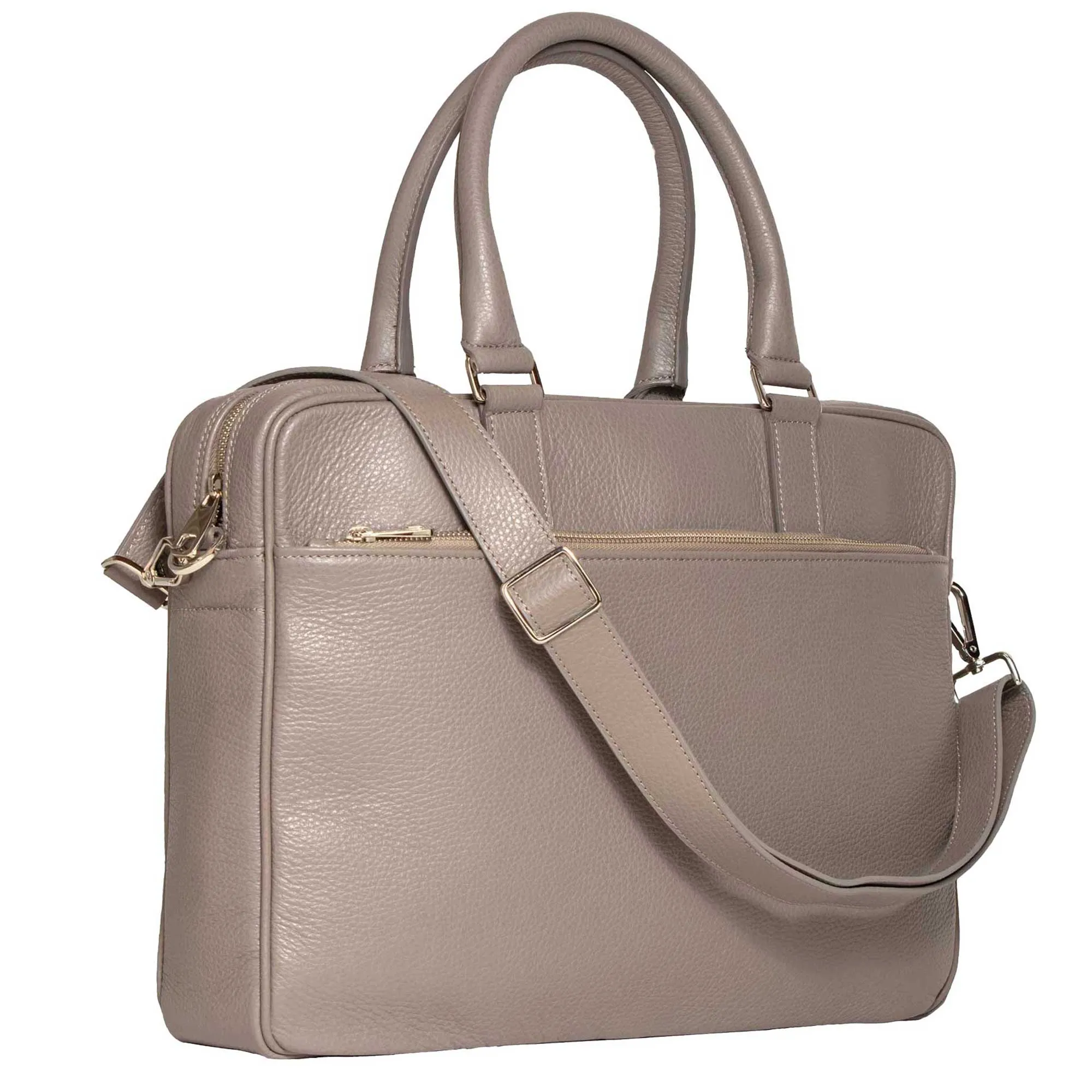 Italian Leather Briefcase for Women | Taupe Slim