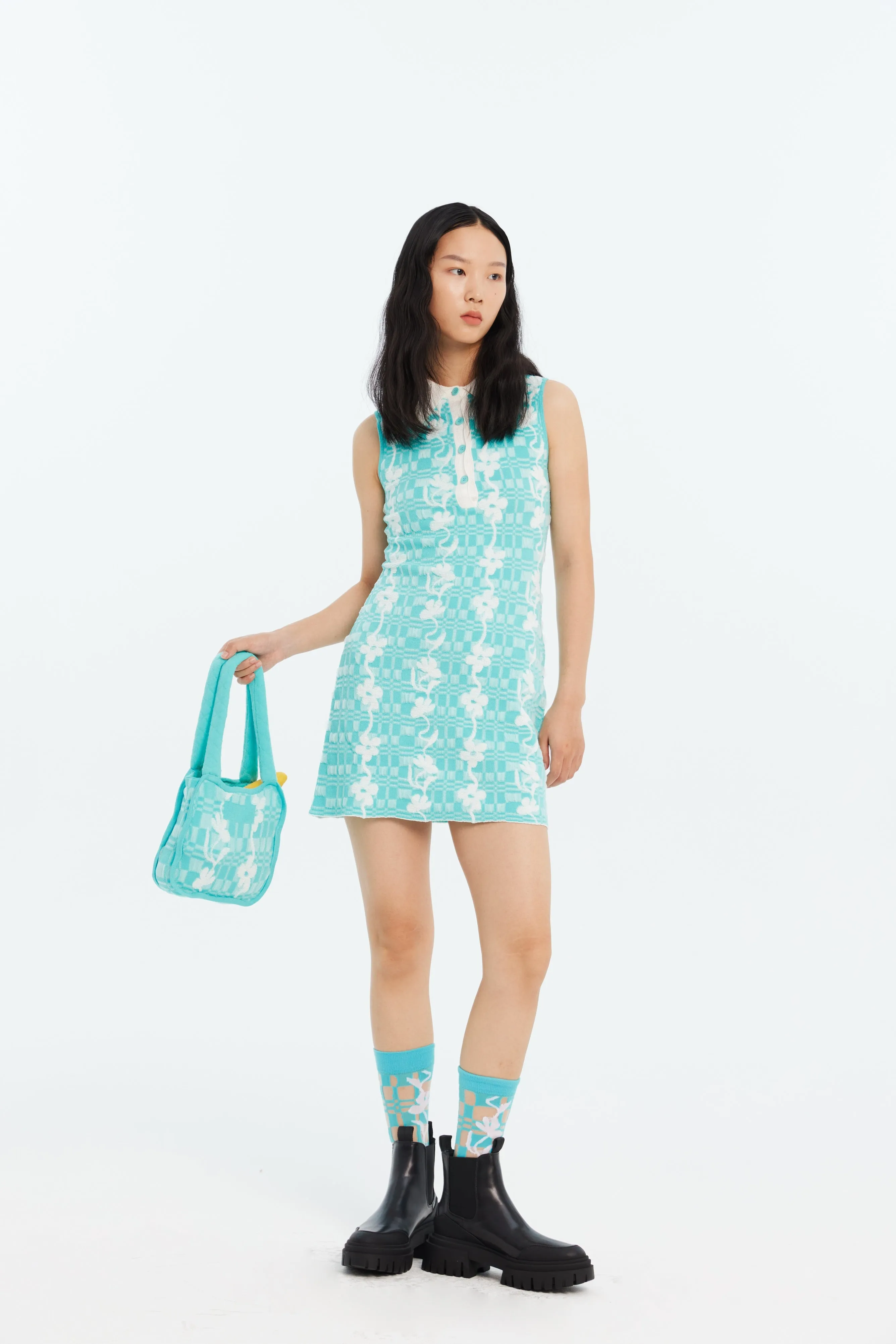 JESS FLORAL STITCH ECO MINI TANK DRESS