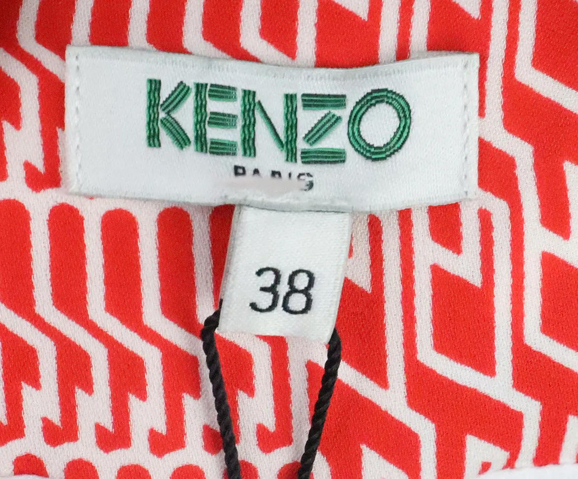 Kenzo Red & Multicolor Print Silk Dress sz 4