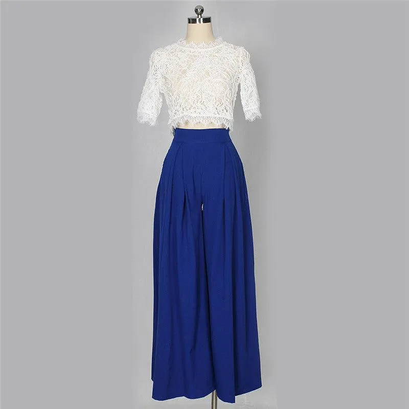 LACE CROP WIDE LEG PANTS SET